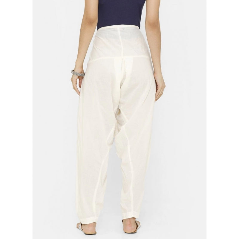 Mayawye Women's Cotton Solid Patiyala (Color:Half White)