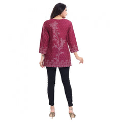 Mayawye Women's Quarter Sleeve Faux Crepe Printed Short Kurti Tunic Top (Color:Magenta)