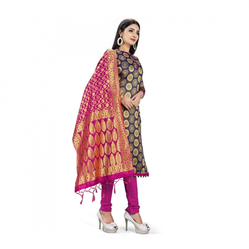 Mayawye Banarasi Silk Unstitched Salwar-Suit Material Premium Quality With Dupatta (Color: Navy Blue)