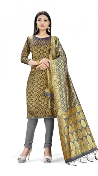 Mayawye Banarasi Silk Unstitched Salwar-Suit Material Premium Quality With Dupatta (Color: Black)