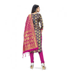 Mayawye Banarasi Silk Unstitched Salwar-Suit Material Premium Quality With Dupatta (Color: Navy Blue)