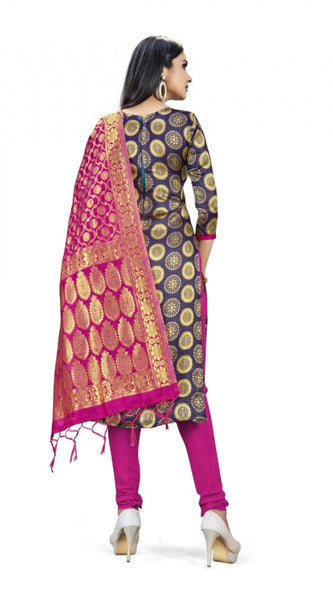 Mayawye Banarasi Silk Unstitched Salwar-Suit Material Premium Quality With Dupatta (Color: Navy Blue)