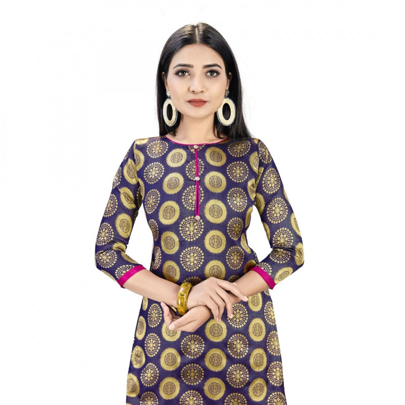 Mayawye Banarasi Silk Unstitched Salwar-Suit Material Premium Quality With Dupatta (Color: Navy Blue)