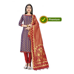 Mayawye Banarasi Silk Unstitched Salwar-Suit Material Premium Quality With Dupatta (Color: Navy Blue)