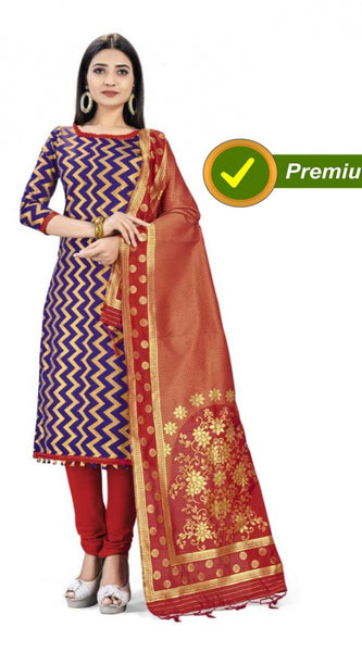 Mayawye Banarasi Silk Unstitched Salwar-Suit Material Premium Quality With Dupatta (Color: Navy Blue)