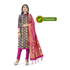 Mayawye Banarasi Silk Unstitched Salwar-Suit Material Premium Quality With Dupatta (Color: Navy Blue)