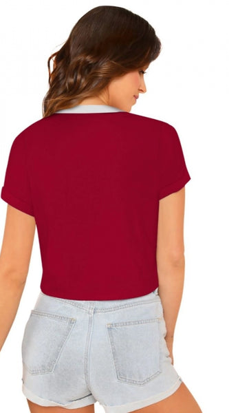Mayawye Women's Cotton Western Wear T Shirt (Maroon)