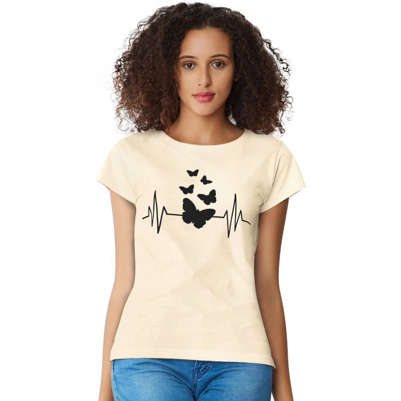 Mayawye Women's Cotton Western Wear T Shirt (Cream)