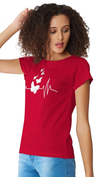 Mayawye Women's Cotton Western Wear T Shirt (Red)
