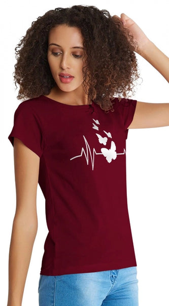 Mayawye Women's Cotton Western Wear T Shirt (Maroon)