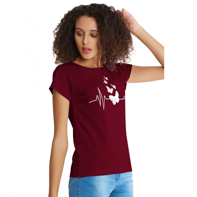 Mayawye Women's Cotton Western Wear T Shirt (Maroon)