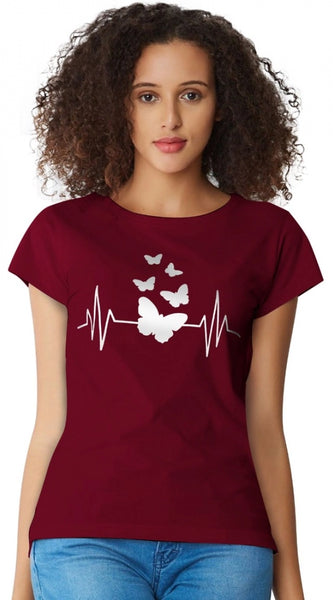 Mayawye Women's Cotton Western Wear T Shirt (Maroon)