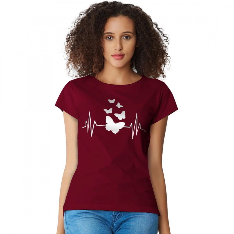Mayawye Women's Cotton Western Wear T Shirt (Maroon)