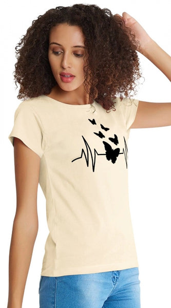 Mayawye Women's Cotton Western Wear T Shirt (Cream)
