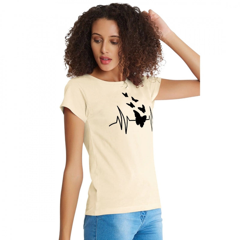Mayawye Women's Cotton Western Wear T Shirt (Cream)