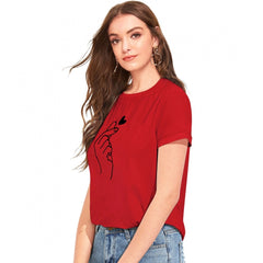 Mayawye Women's Cotton Western Wear T Shirt (Red)
