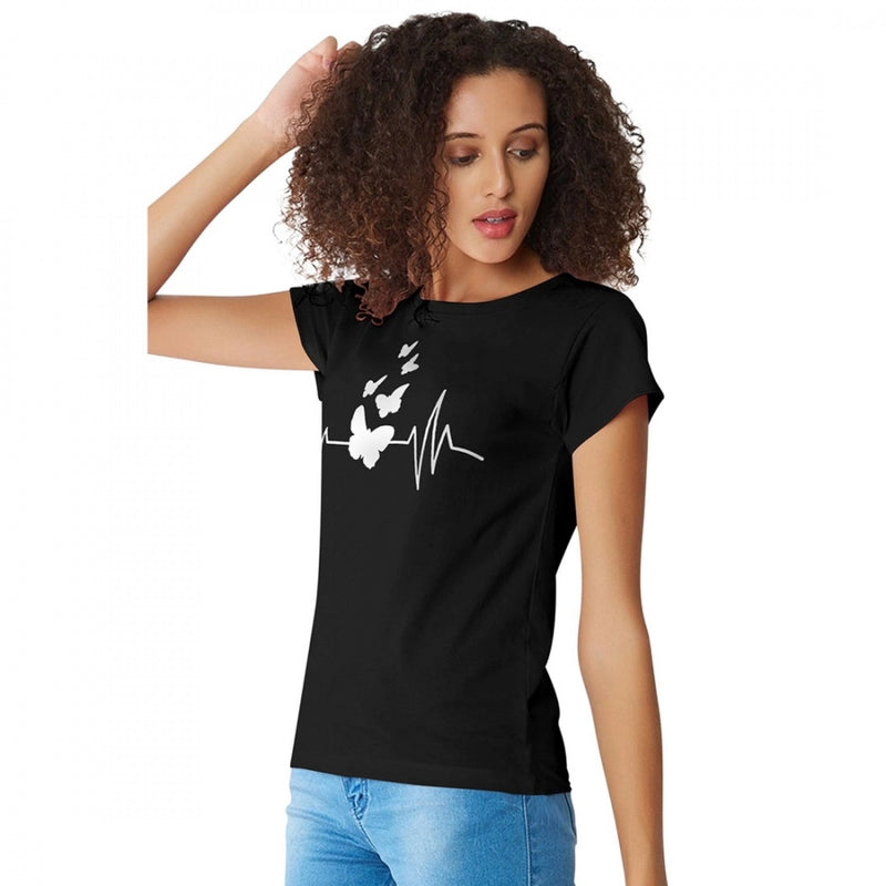 Mayawye Women's Cotton Western Wear T Shirt (Black)