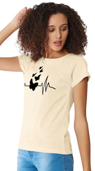 Mayawye Women's Cotton Western Wear T Shirt (Cream)
