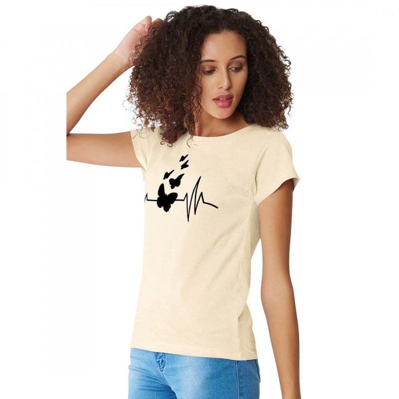 Mayawye Women's Cotton Western Wear T Shirt (Cream)