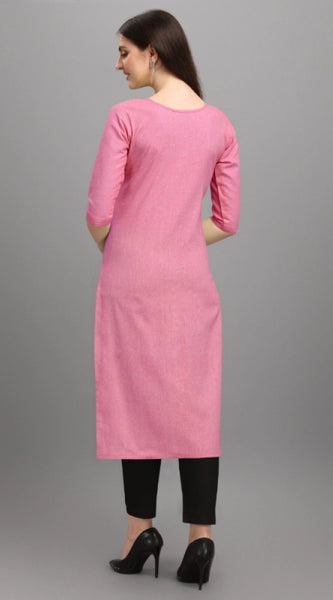 Mayawye Women's Cotton Straight Kurti (Pink)
