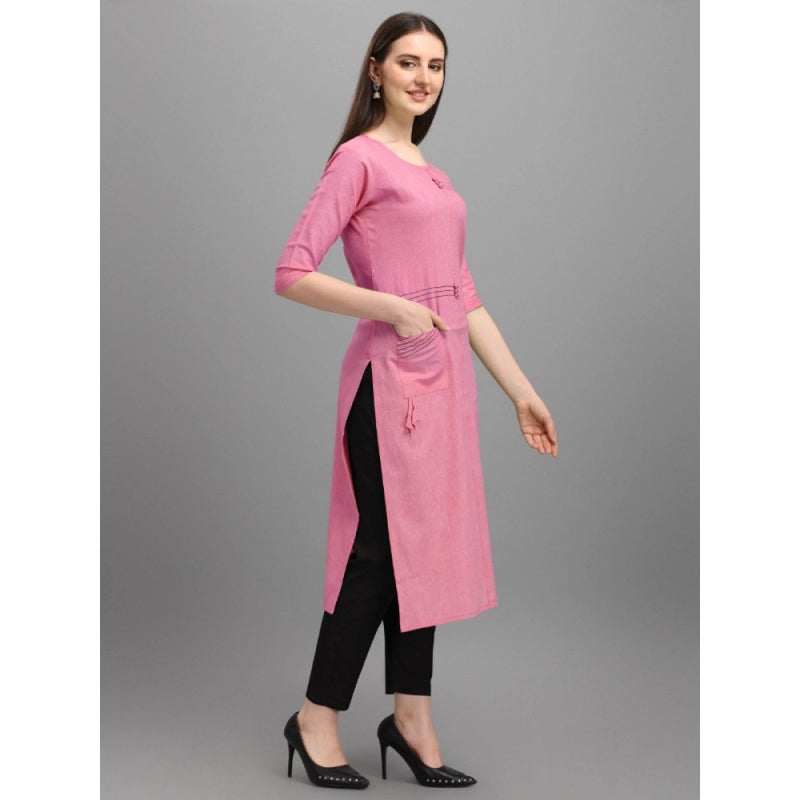 Mayawye Women's Cotton Straight Kurti (Pink)