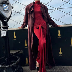 High Neck Long Sleeve Bodycon Dress for Women Tight Elastic Lace up Maxi Long Dress Autumn 2023 New Party Club Vestidos