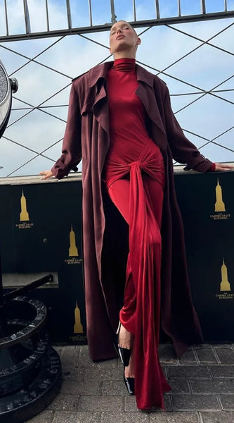 High Neck Long Sleeve Bodycon Dress for Women Tight Elastic Lace up Maxi Long Dress Autumn 2023 New Party Club Vestidos