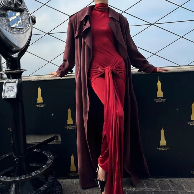 High Neck Long Sleeve Bodycon Dress for Women Tight Elastic Lace up Maxi Long Dress Autumn 2023 New Party Club Vestidos