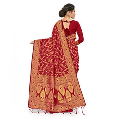 Mayawye Women's Banarasi Silk Saree With Blouse (Maroon, 5-6Mtrs)