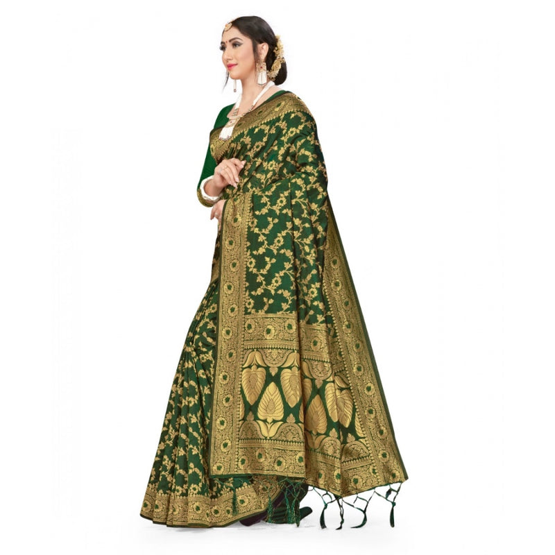Mayawye Women's Banarasi Silk Saree With Blouse (Green, 5-6Mtrs)