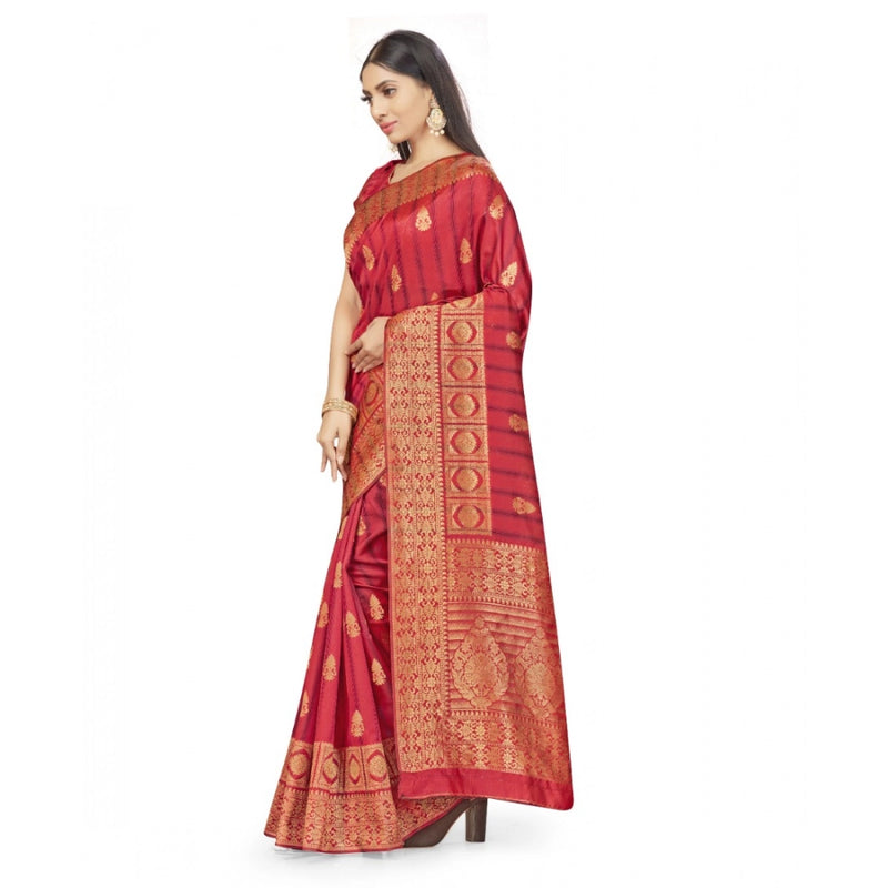 Mayawye Women's Banarasi Silk Saree With Blouse (Peach, 5-6Mtrs)