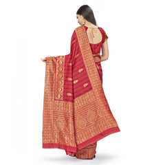 Mayawye Women's Banarasi Silk Saree With Blouse (Peach, 5-6Mtrs)