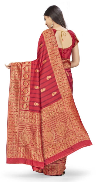 Mayawye Women's Banarasi Silk Saree With Blouse (Peach, 5-6Mtrs)