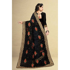 Mayawye Women's Net Saree With Blouse (Black, 5-6Mtrs)