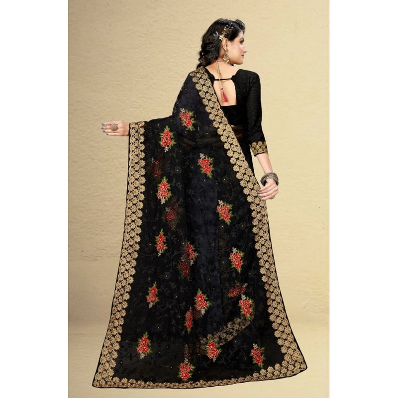 Mayawye Women's Net Saree With Blouse (Black, 5-6Mtrs)