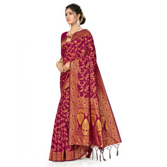 Mayawye Women's Banarasi Silk Saree With Blouse (Wine, 5-6Mtrs)