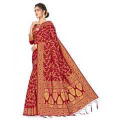 Mayawye Women's Banarasi Silk Saree With Blouse (Maroon, 5-6Mtrs)