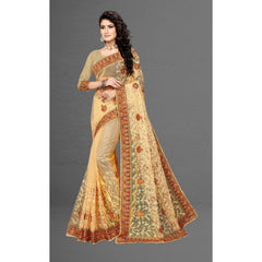 Mayawye Women's Net Saree With Blouse (Chiku, 5-6Mtrs)