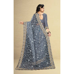Mayawye Women's Net Saree With Blouse (Grey, 5-6Mtrs)