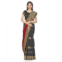 Mayawye Women's Banarasi Silk Saree With Blouse (Black, Red, 5-6Mtrs)