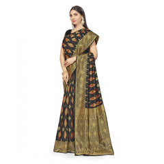 Mayawye Women's Banarasi Silk Saree With Blouse (Black, 5-6Mtrs)