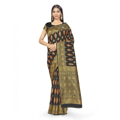 Mayawye Women's Banarasi Silk Saree With Blouse (Black, 5-6Mtrs)
