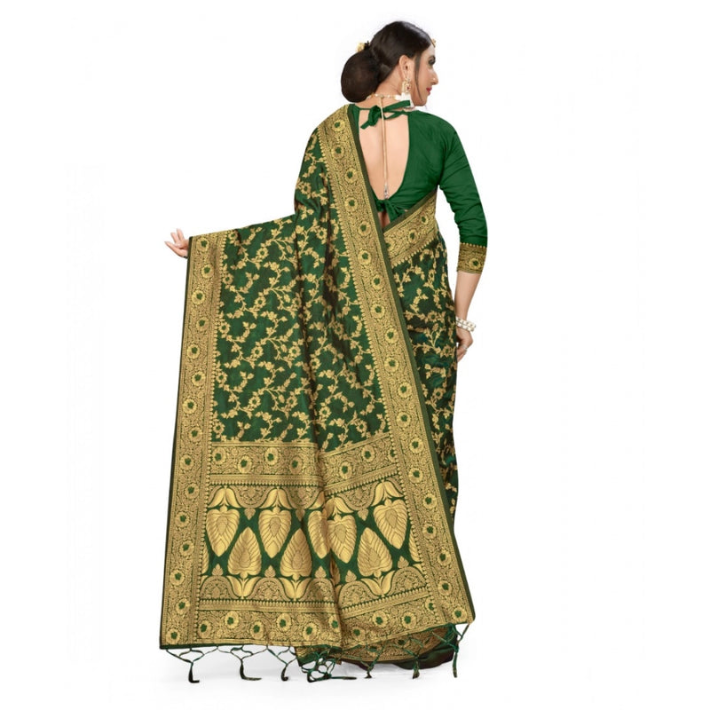 Mayawye Women's Banarasi Silk Saree With Blouse (Green, 5-6Mtrs)