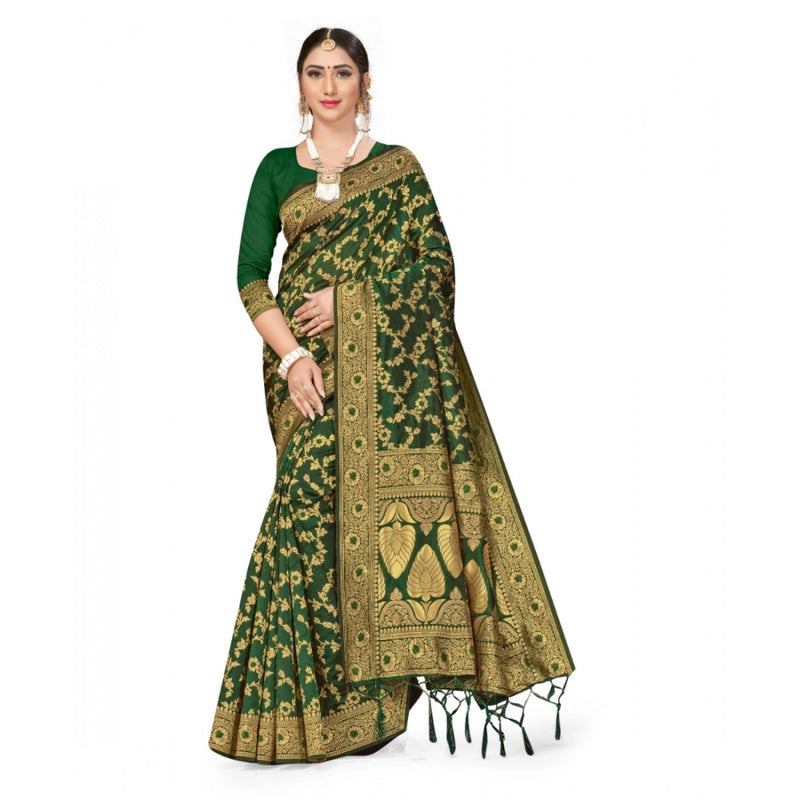Mayawye Women's Banarasi Silk Saree With Blouse (Green, 5-6Mtrs)