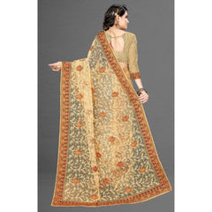 Mayawye Women's Net Saree With Blouse (Chiku, 5-6Mtrs)