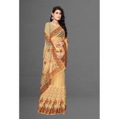 Mayawye Women's Net Saree With Blouse (Chiku, 5-6Mtrs)