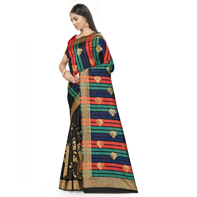 Mayawye Women's Banarasi Silk Saree With Blouse (Black, 5-6Mtrs)