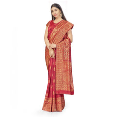 Mayawye Women's Banarasi Silk Saree With Blouse (Peach, 5-6Mtrs)
