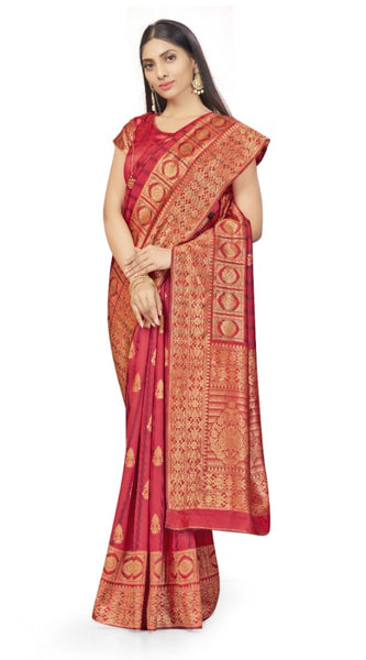 Mayawye Women's Banarasi Silk Saree With Blouse (Peach, 5-6Mtrs)