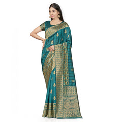 Mayawye Women's Banarasi Silk Saree With Blouse (Peach, 5-6Mtrs)